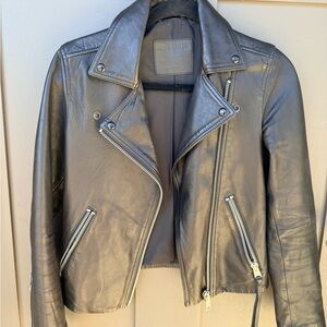 All Saints Dalby Biker Black Leather Moto Jacket size 2